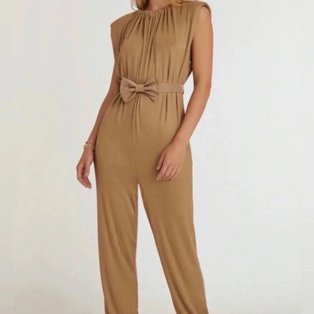 Something Navy Nikki Tan Jumpsuit - Size S - NWT